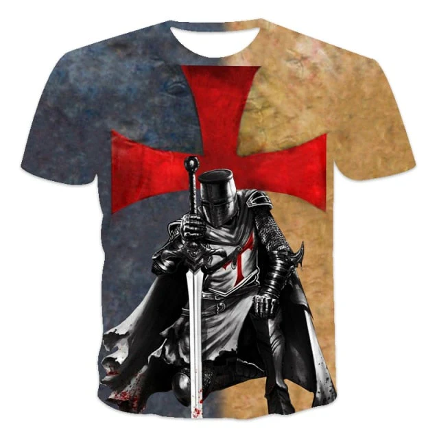 new design Samurai pattern printed T-shirt retro style of  street Short Sleeve - Image 2