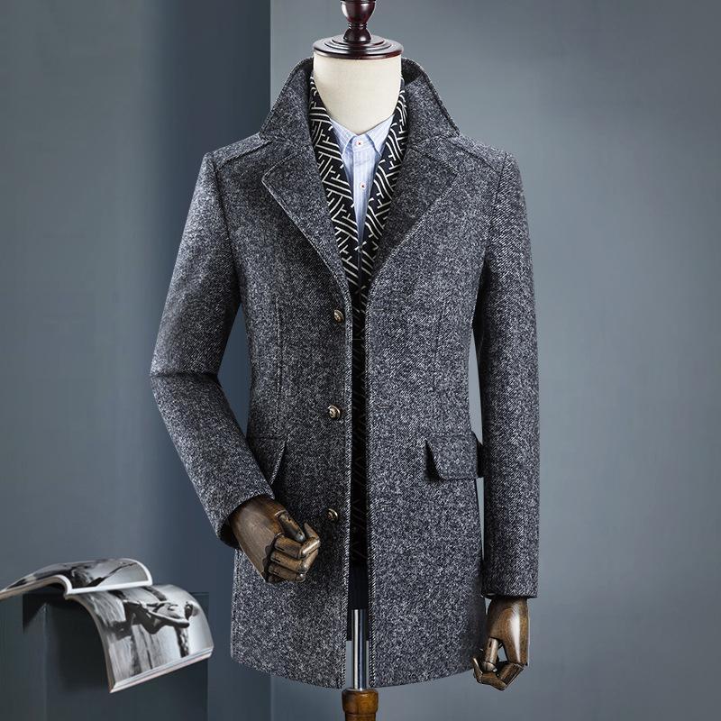 Men's trend woolen Coat with scarf - Image 2