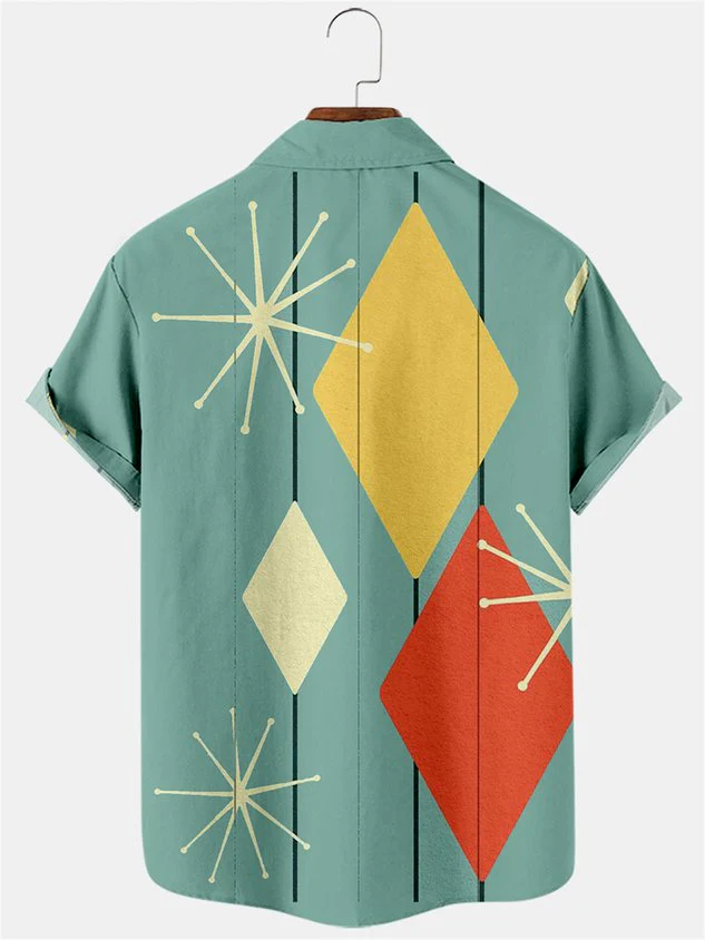Hawaiian Retro Geometric Abstract Elements Men's Casual Short-sleeved Shirt - Image 2