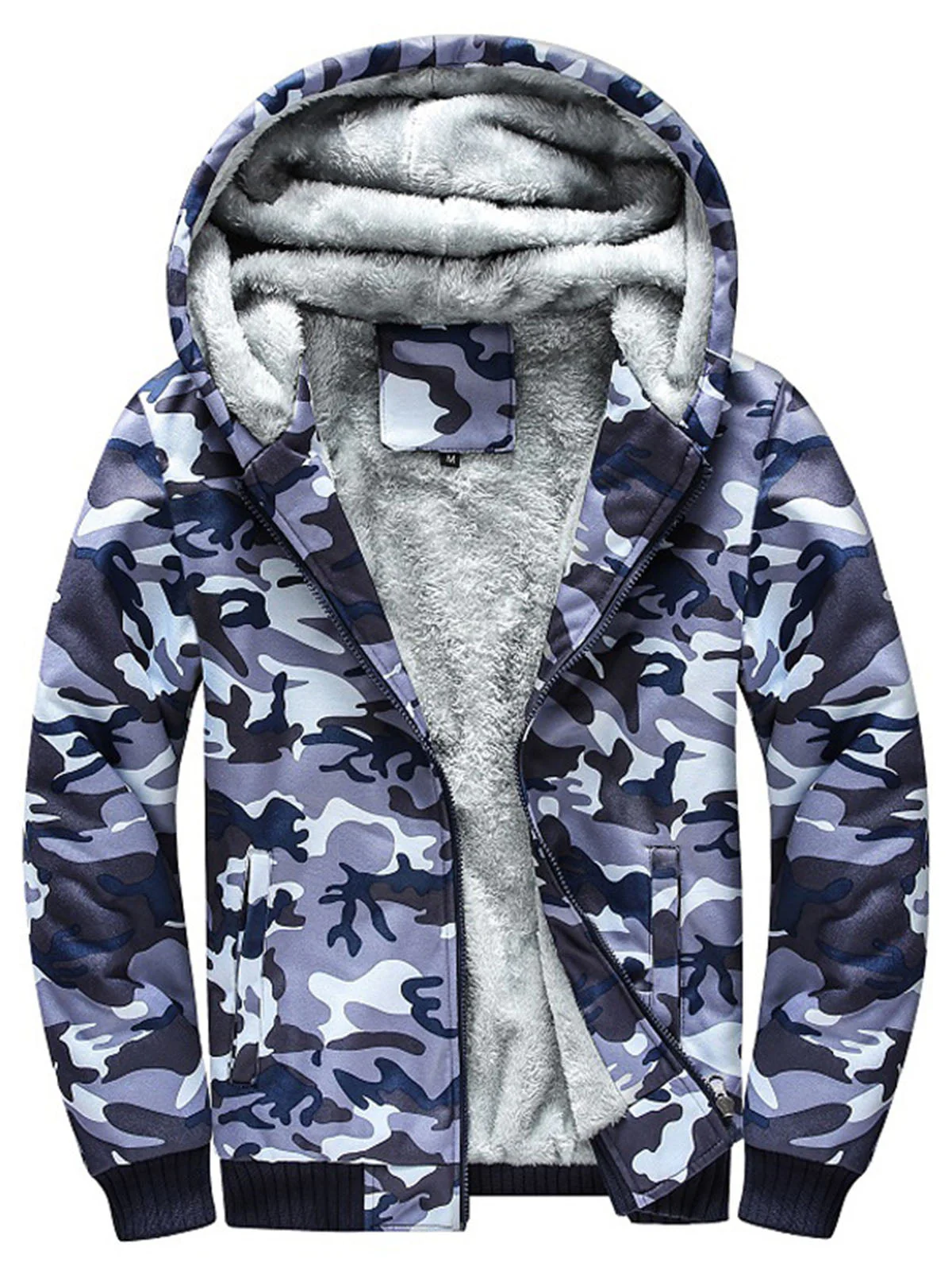 Man Casual Fleeced Hoodie Printed Coats - Image 3