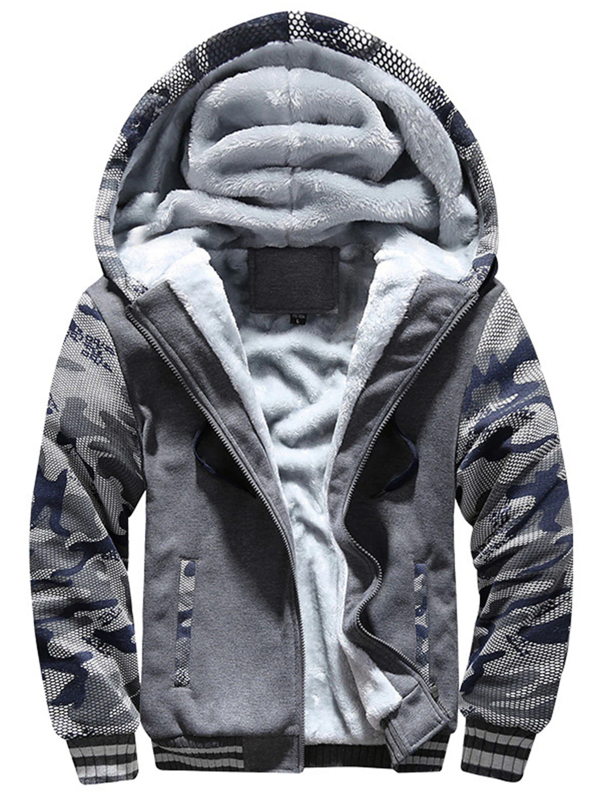 Man Casual Fleeced Hoodie Color-block Coats - Image 3