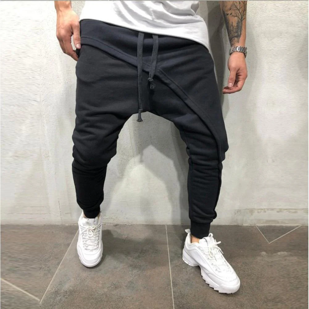 Pants Solid Color Double Layer Baggy Men Pant - Image 10