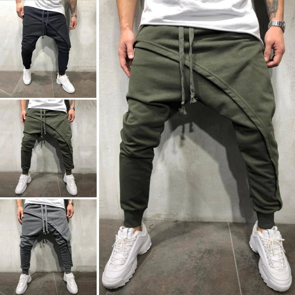 Pants Solid Color Double Layer Baggy Men Pant - Image 11