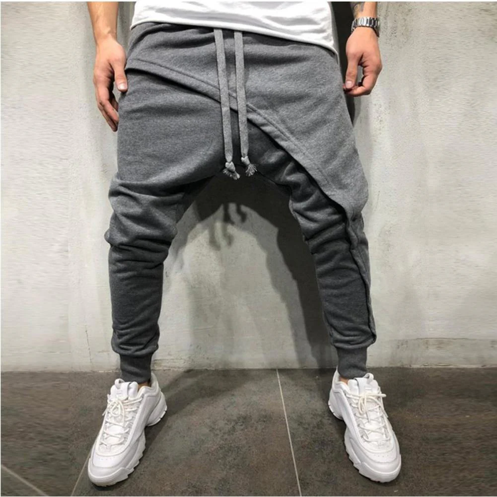 Pants Solid Color Double Layer Baggy Men Pant - Image 12
