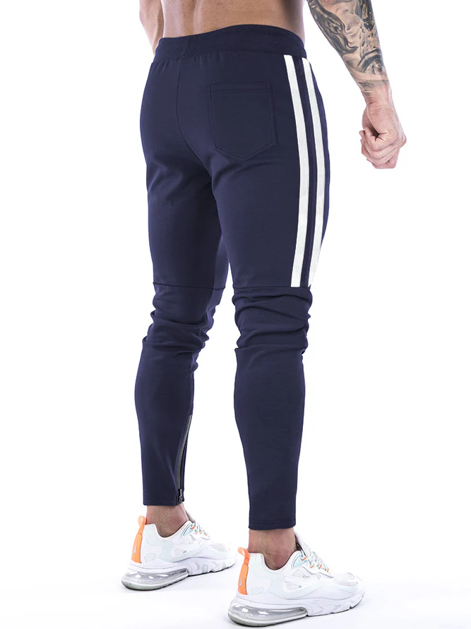 Men's Slim Stretch Waist Two-Bar Striped Print Sweatpants - Image 14