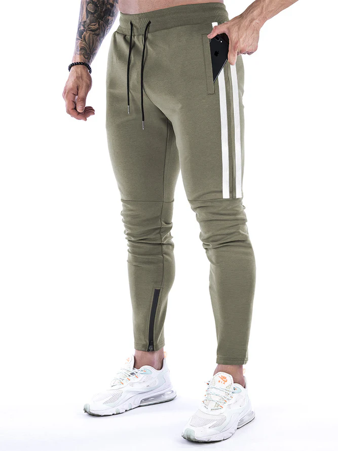 Men's Slim Stretch Waist Two-Bar Striped Print Sweatpants - Image 3