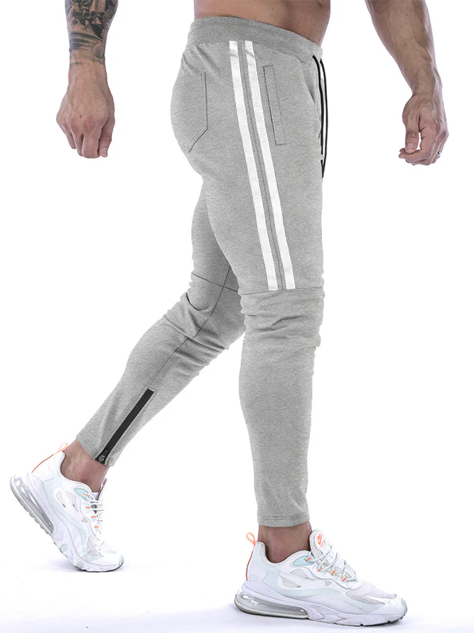 Men's Slim Stretch Waist Two-Bar Striped Print Sweatpants - Image 4