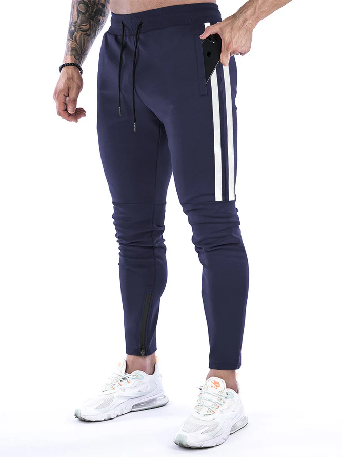 Men's Slim Stretch Waist Two-Bar Striped Print Sweatpants - Image 5