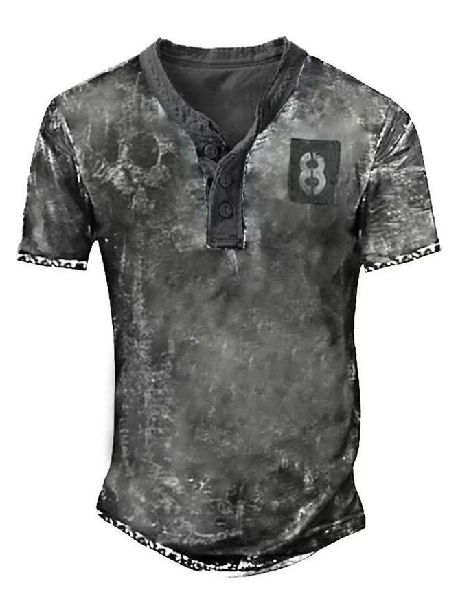 Men's Vintage Casual Henley Collar Short Sleeve T-Shirt - Image 2