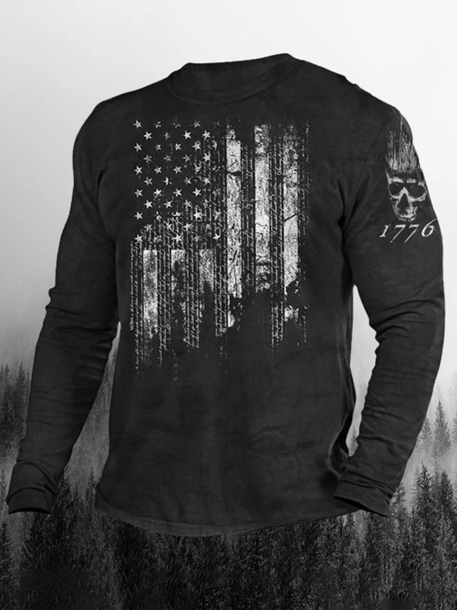 Men's Retro Pattern Casual Long-sleeved T-shirt