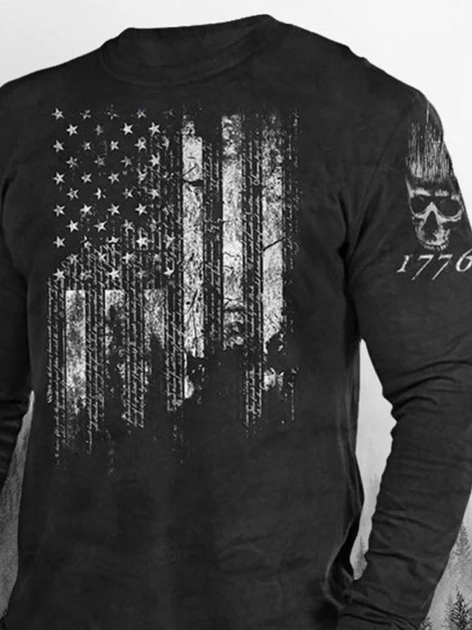 Men's Retro Pattern Casual Long-sleeved T-shirt - Image 2