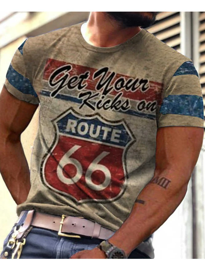 Men's Route 66 Cultural Graphic Print Round Neck Short Sleeve Tee - Image 6