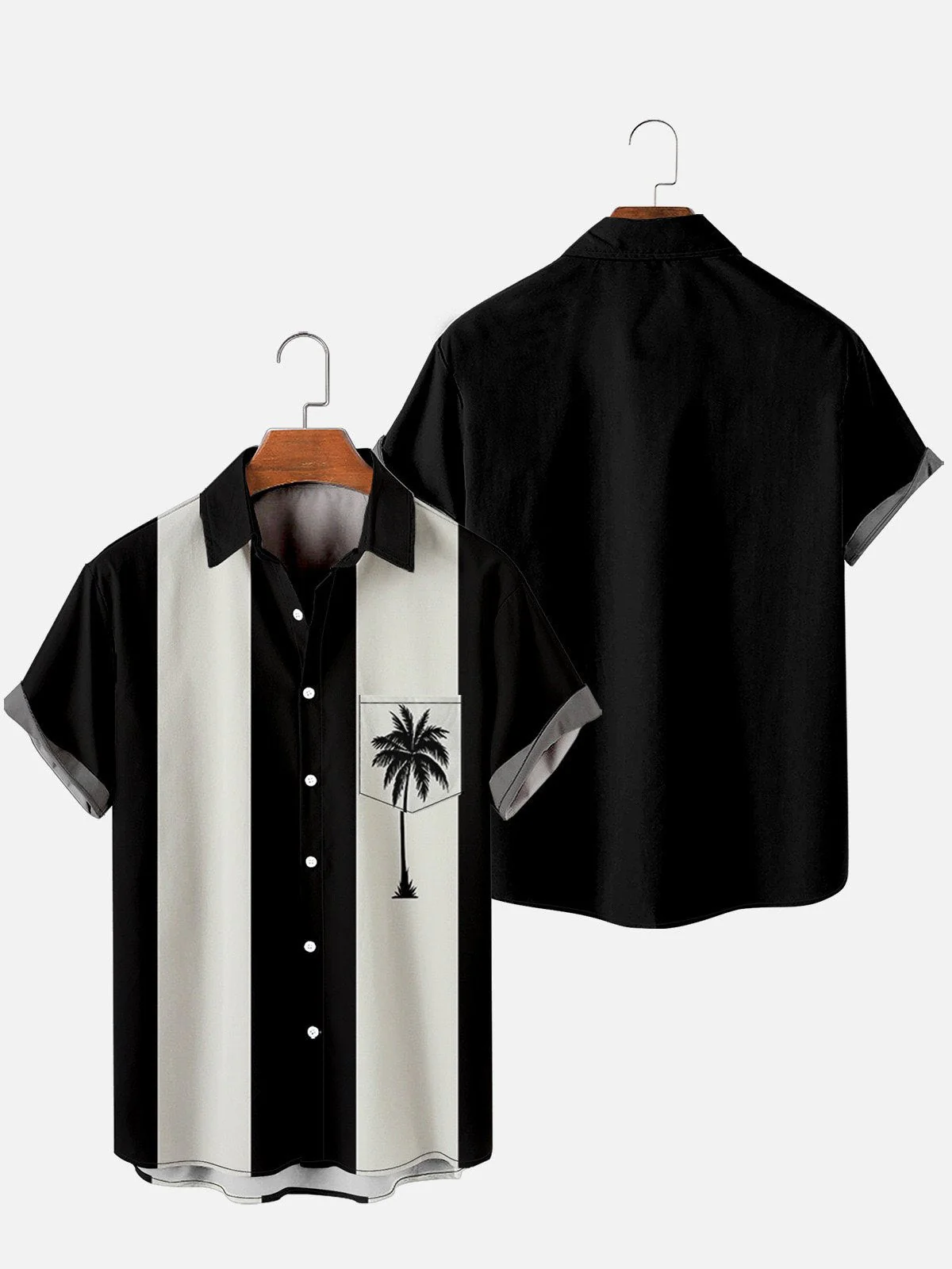 Stripe Coconut Tree Print Beach Shirt - Image 4