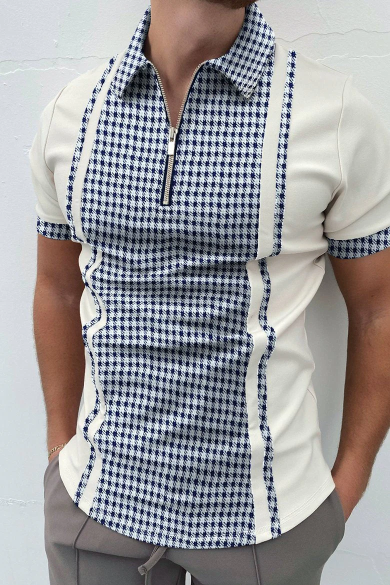 Houndstooth contrast short-sleeved polo shirt - Image 2