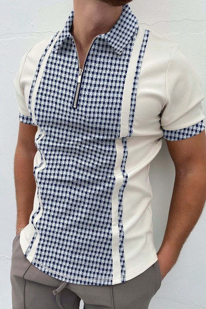 Houndstooth contrast short-sleeved polo shirt - Image 4
