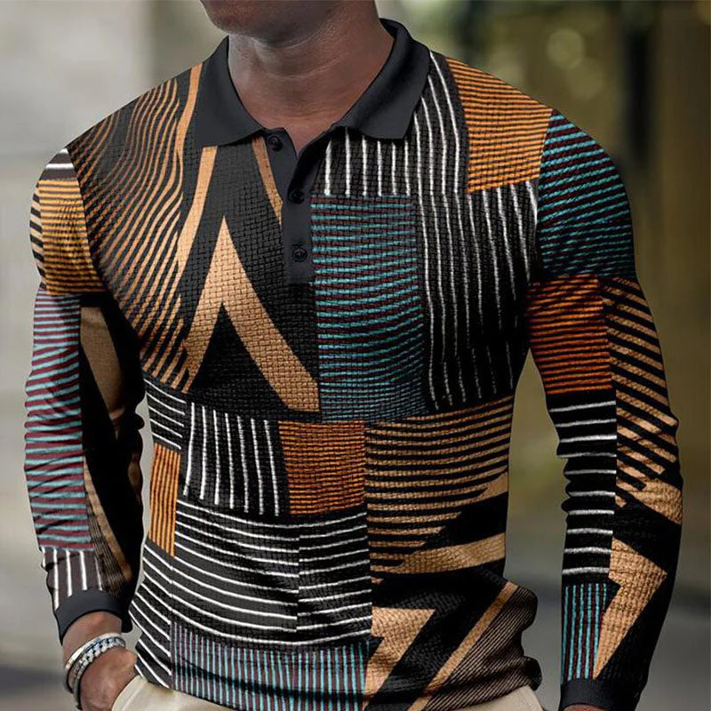 Long Sleeve Fashion Striped Print Lapel T-Shirt - Image 2