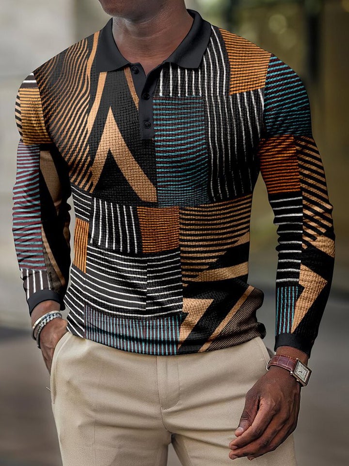 Long Sleeve Fashion Striped Print Lapel T-Shirt - Image 3