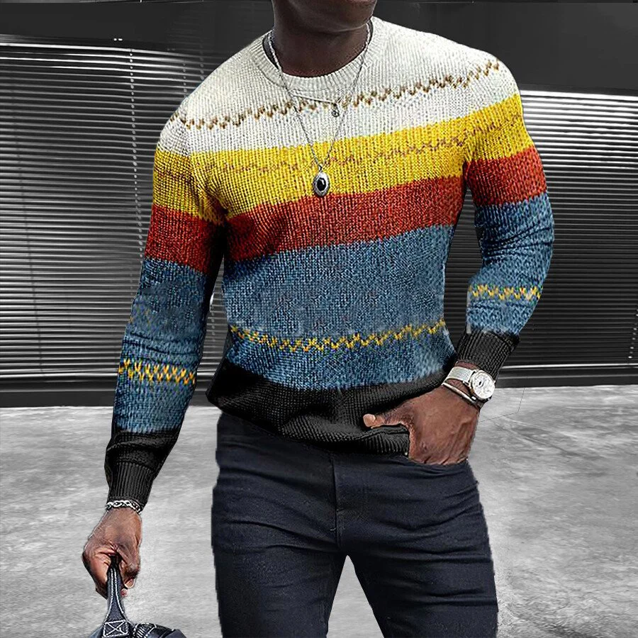 Longitudinal Colorful Casual Warm Sweatshirt