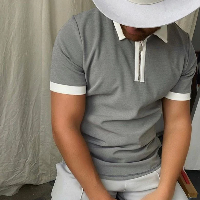 Luke Solid Color Zip-up Polo Shirt - Image 4