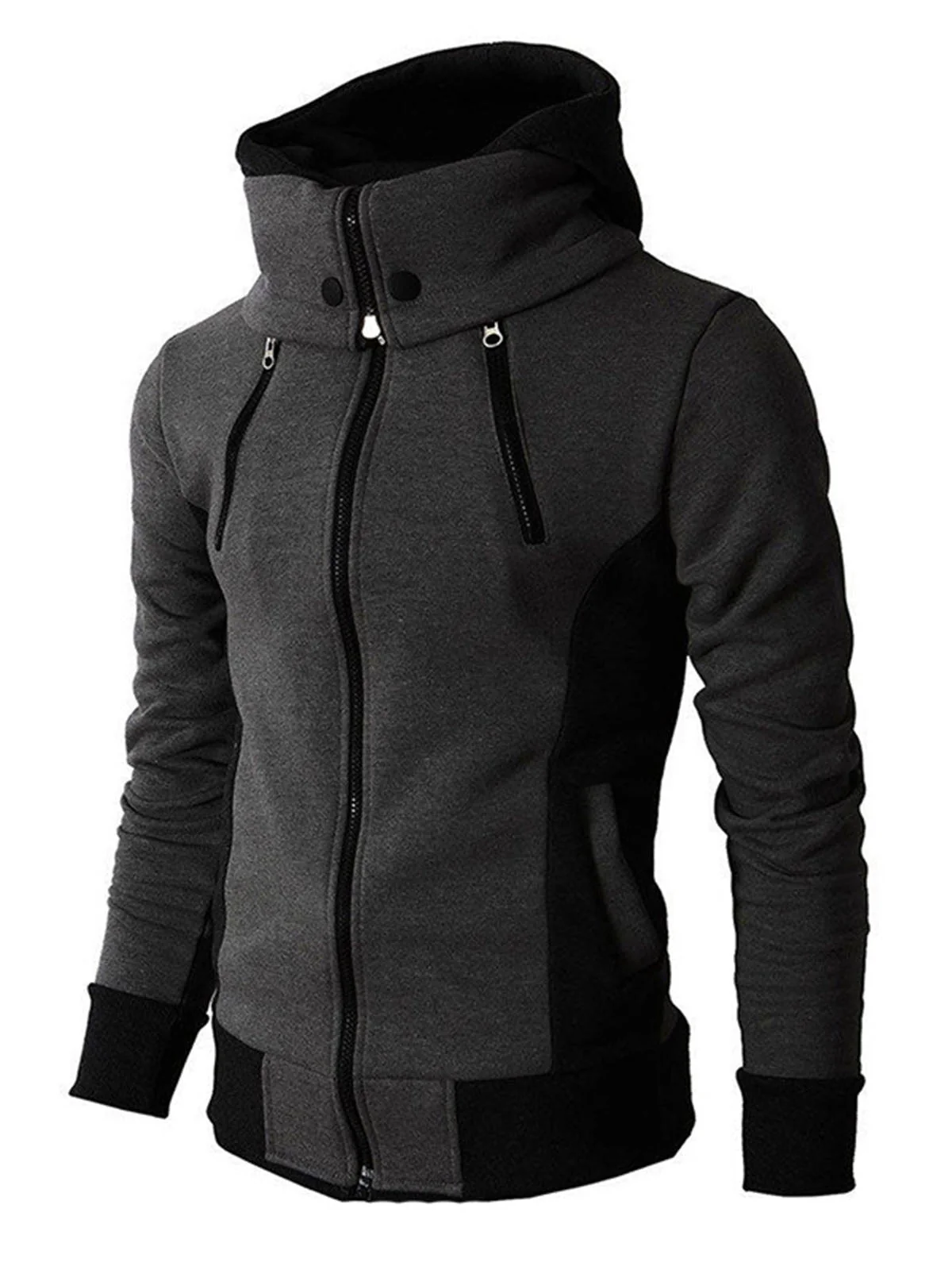 Man Casual Fleeced Hoodie Solid Coats - Image 3