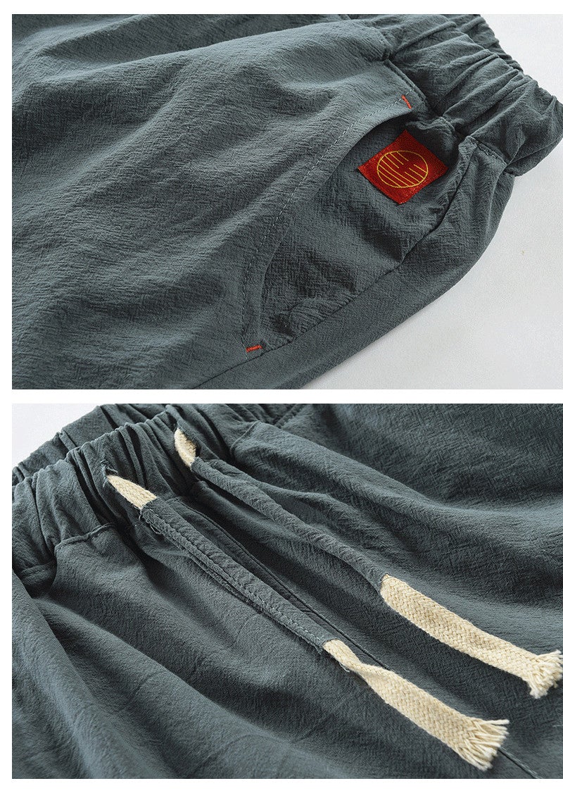 Mens Plain Casual Cotton And Linen Cropped Trousers - Image 7