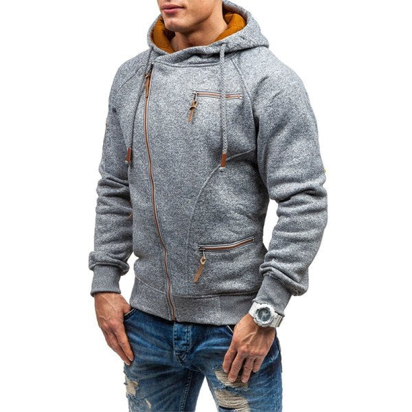 Man's Winter Coat Individuality Zipper Splicing Asymmetrical Hoodies - Image 4
