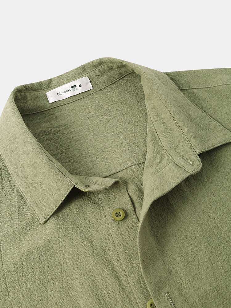 Men 100% Cotton Solid Color Double Pocket Casual Shirt SKUF15002 - Image 3