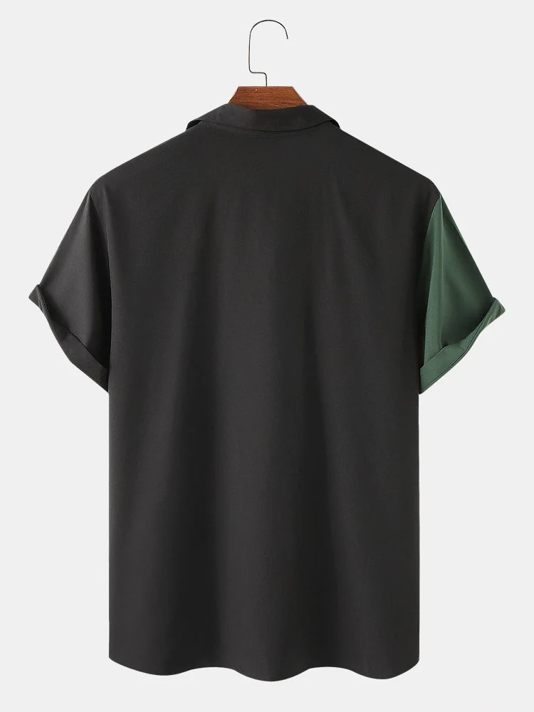 Men Asymmetric Color Matching Casual Short Sleeve Shirt - Image 4