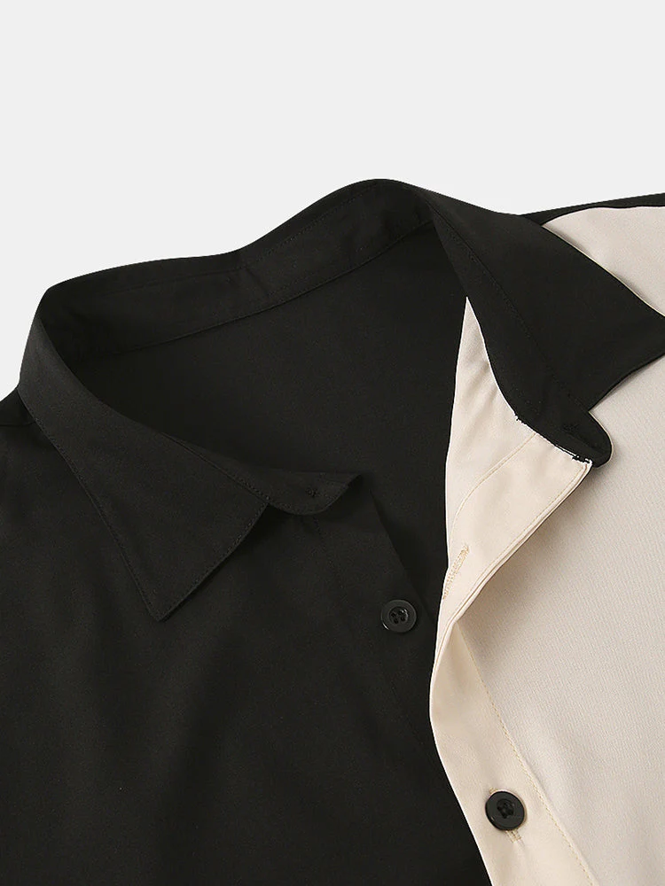 Men Asymmetric Color Matching Casual Short Sleeve Shirt - Image 5