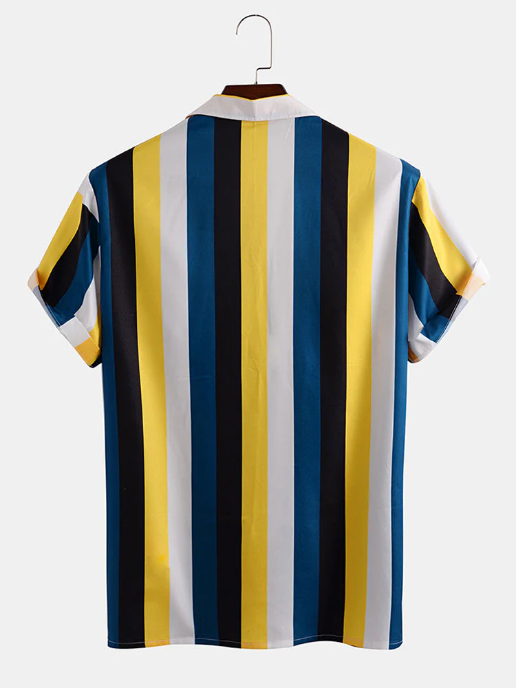 Men Colorful Stripe Printed Holiday Casual Shirt - Image 2