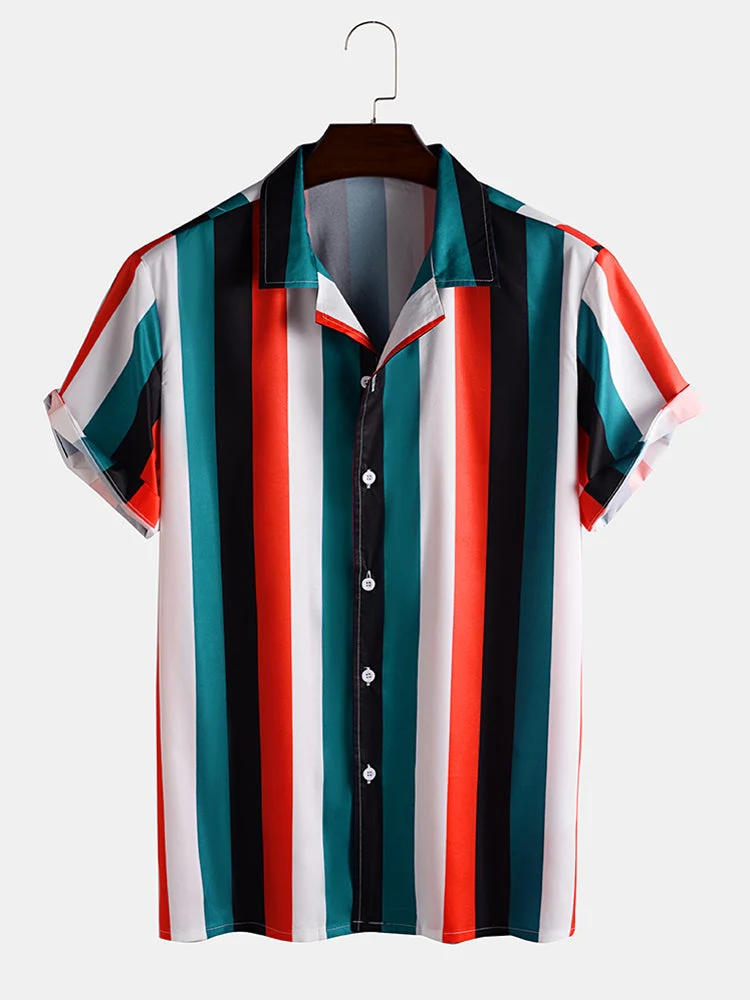 Men Colorful Stripe Printed Holiday Casual Shirt - Image 3
