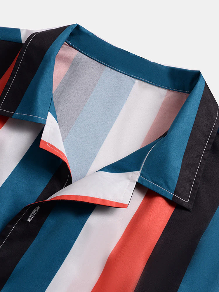 Men Colorful Stripe Printed Holiday Casual Shirt - Image 5