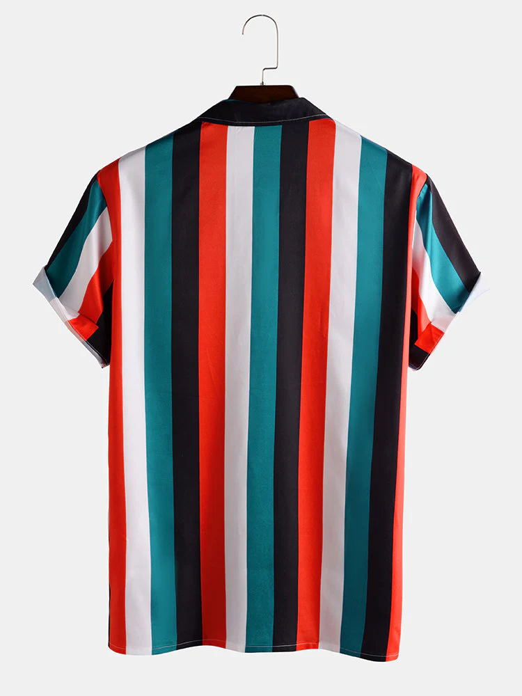 Men Colorful Stripe Printed Holiday Casual Shirt - Image 8