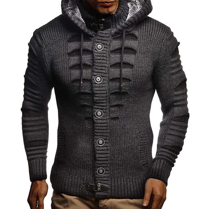 Men Cut-out Pattern Cap Collar Cardigan - Image 13