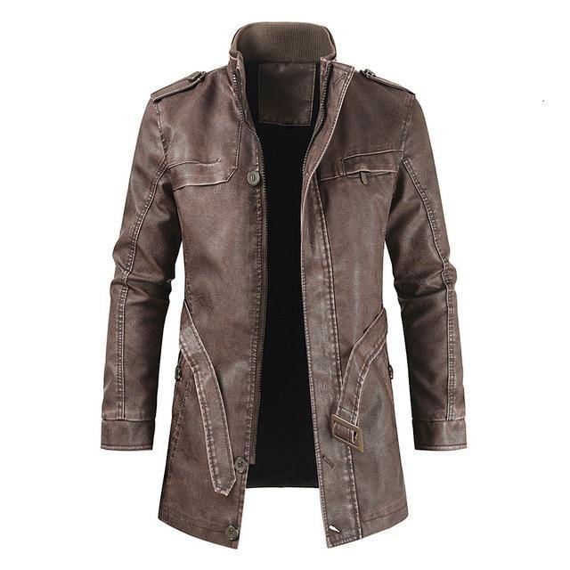 Men Long Thick Fleece Leather Jacket Parkas Men Outfit Warm Pockets Faux Leather Jacket - Image 4