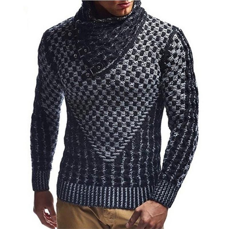 Men Plaid Knitted Turtleneck Sweater - Image 2
