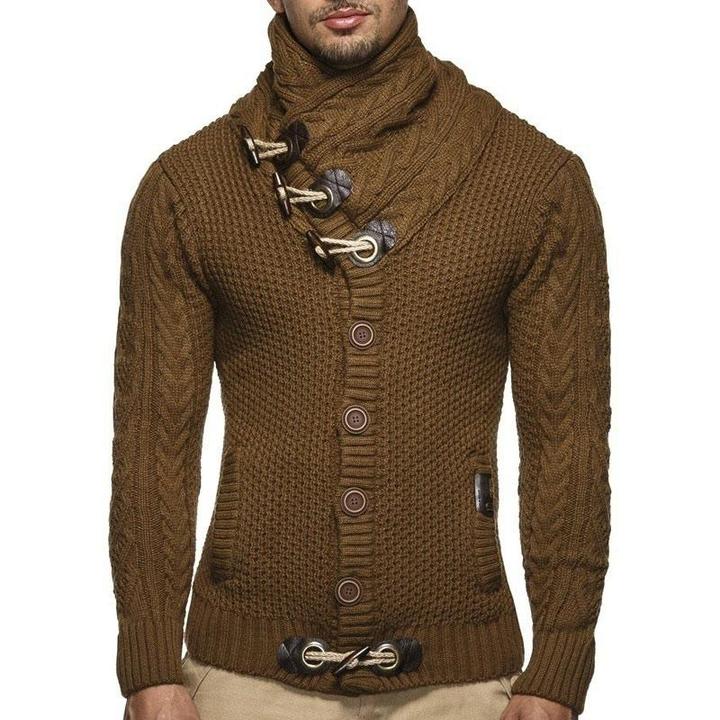 Men Solid Color Horn Button Sweater - Image 10