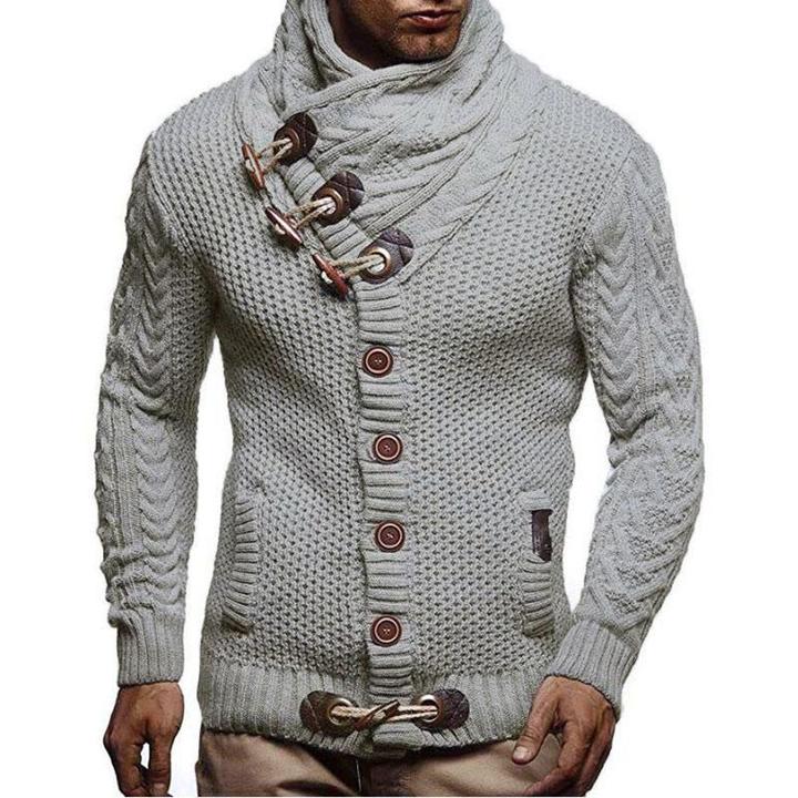 Men Solid Color Horn Button Sweater - Image 11