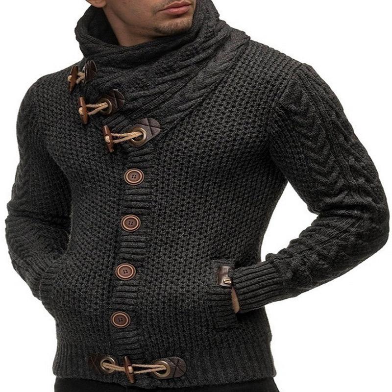 Men Solid Color Horn Button Sweater - Image 6