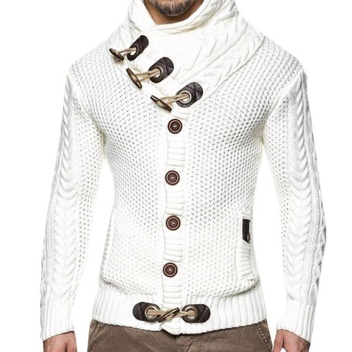 Men Solid Color Horn Button Sweater - Image 8