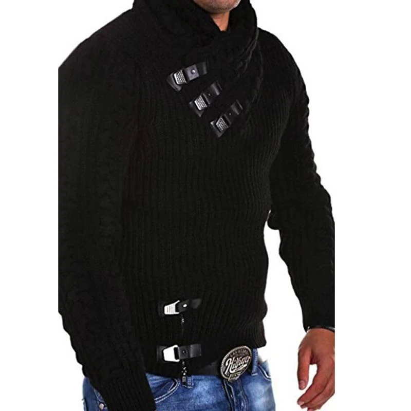 Men Solid Color Vertical Knit Sweater - Image 3