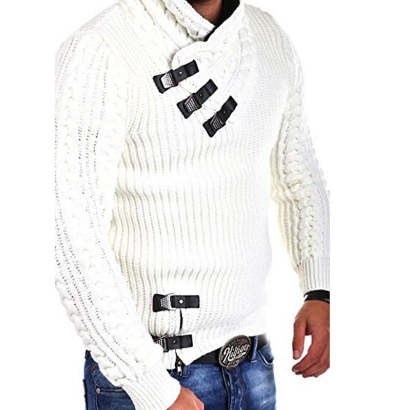 Men Solid Color Vertical Knit Sweater - Image 7