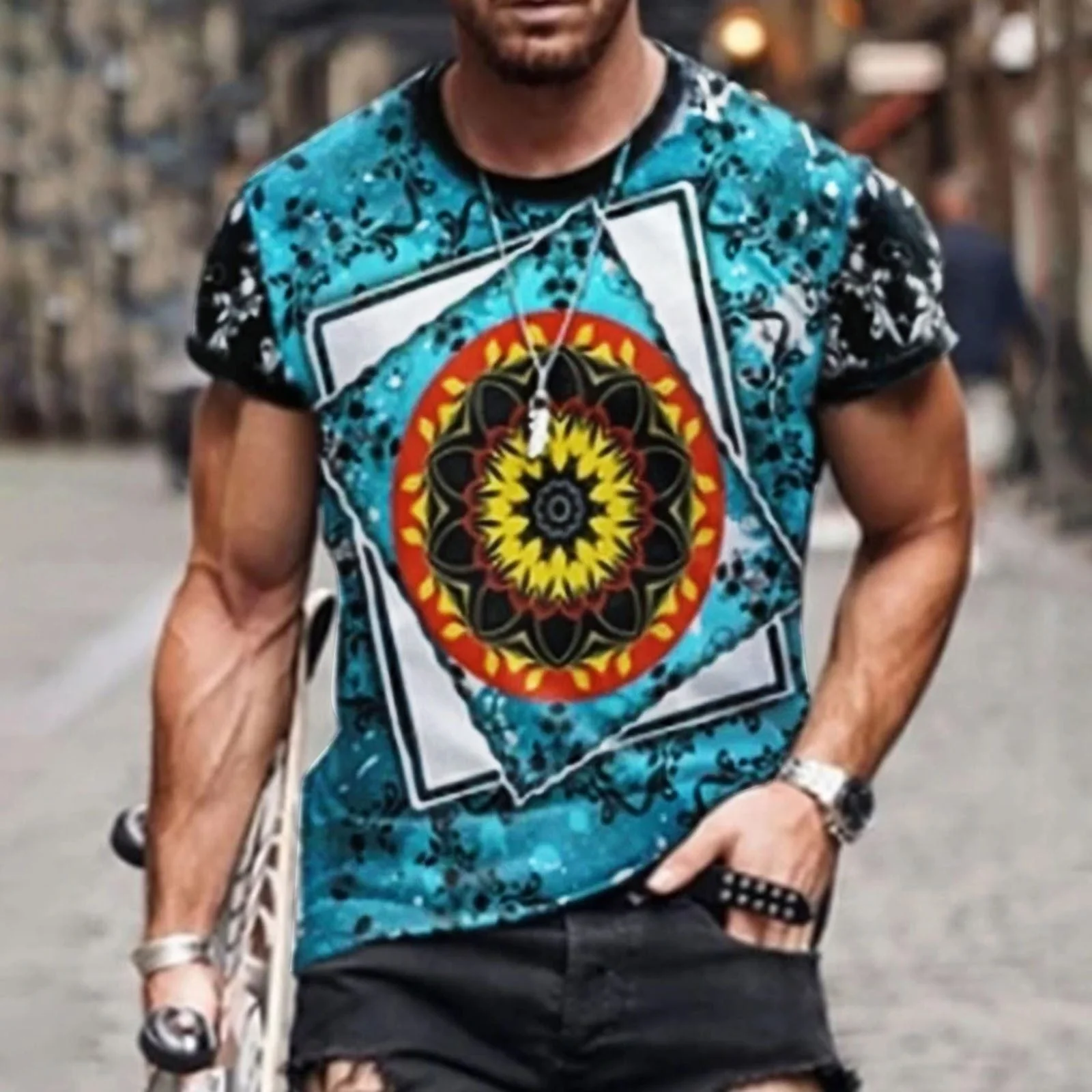 Men Summer Casual Slim 3D Printed Short Sleeve T Shirt - Image 5
