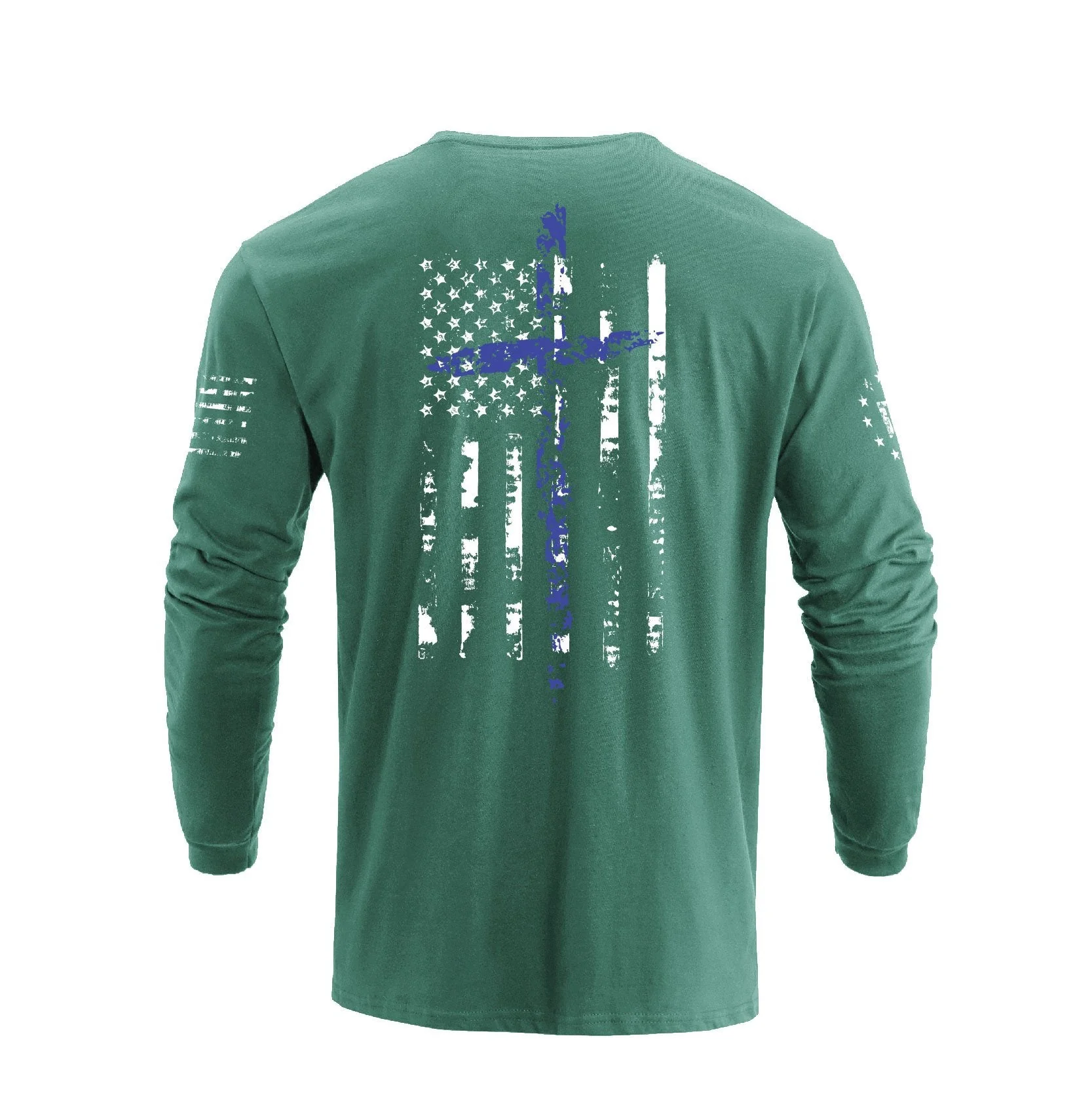 Men's 100% Cotton American Flag Cross Overlay Long Sleeve T-Shirt - Image 2
