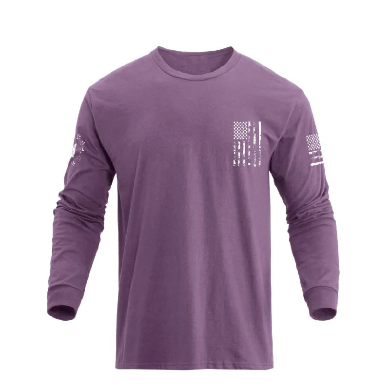 Men's 100% Cotton American Flag Cross Overlay Long Sleeve T-Shirt - Image 24