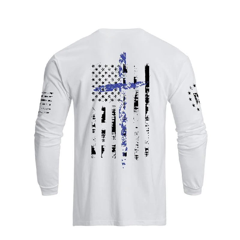Men's 100% Cotton American Flag Cross Overlay Long Sleeve T-Shirt - Image 6