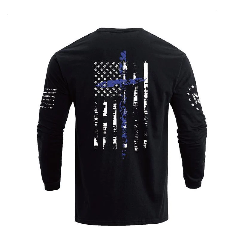 Men's 100% Cotton American Flag Cross Overlay Long Sleeve T-Shirt - Image 9