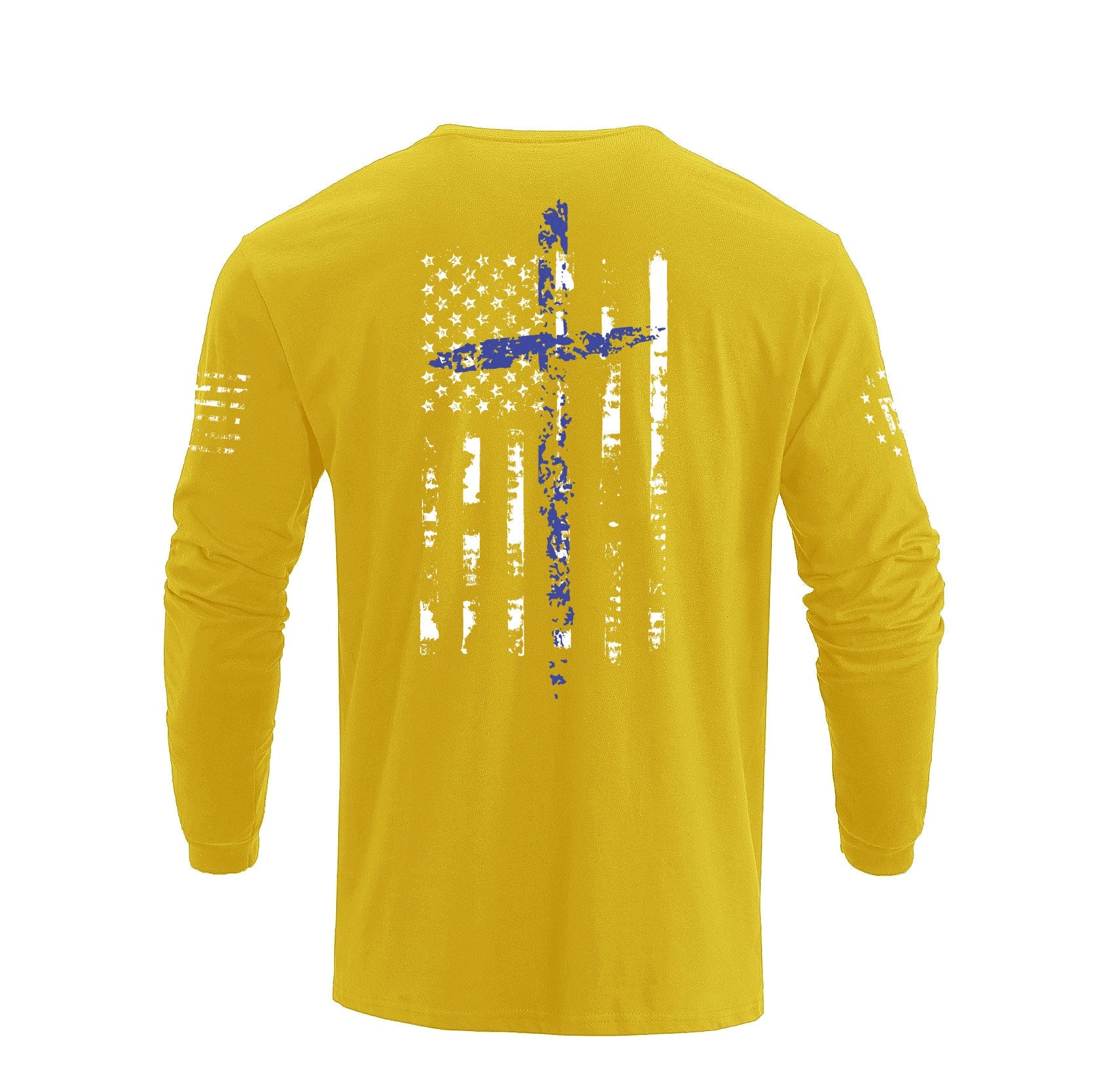 Men's 100% Cotton American Flag Cross Overlay Long Sleeve T-Shirts - Image 2