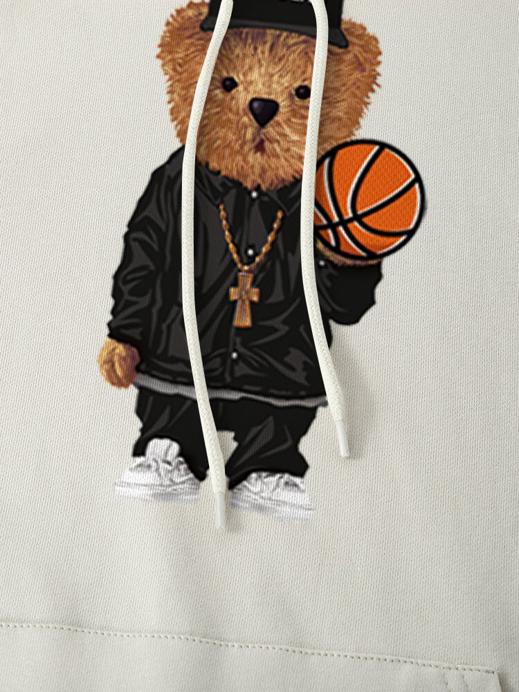 Mens 100% Cotton Cartoon Bear Print Kangaroo Pocket Hoodies - Image 11