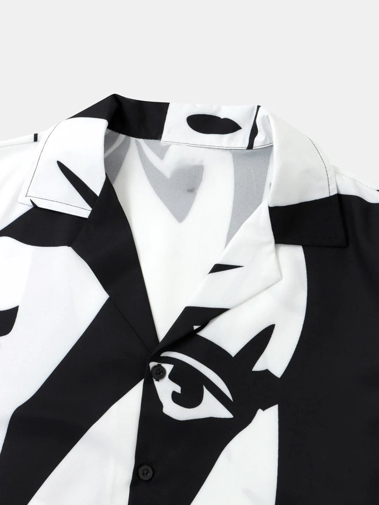 Mens Abstract Face All Over Print Street Short Sleeve Shirts - Image 3